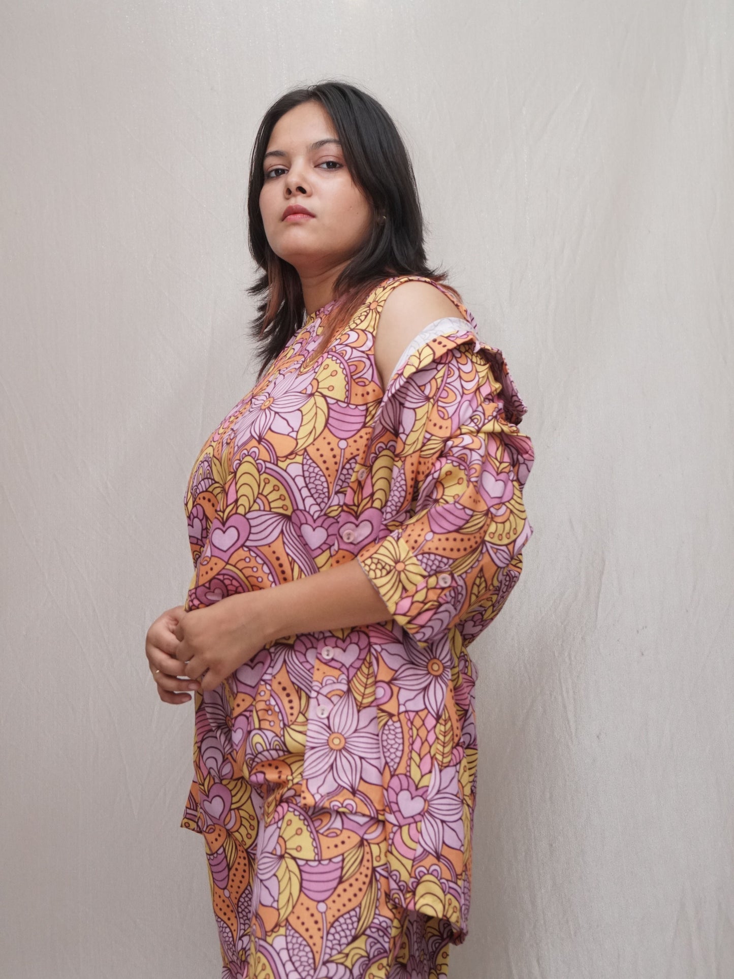 Mauve Lavender Floral 3 pcs co-ord set