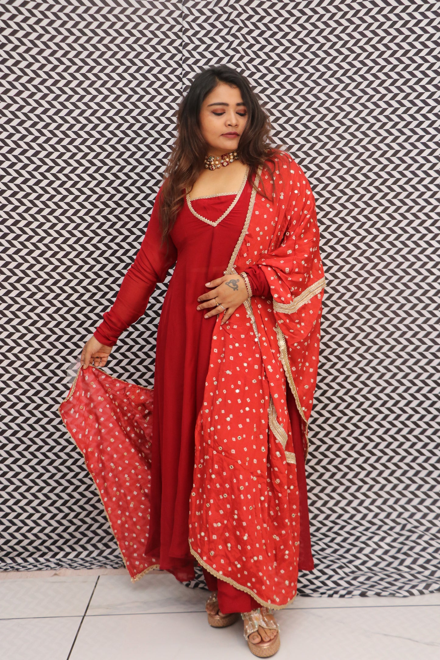 Rust Red Anarkali Suit Set
