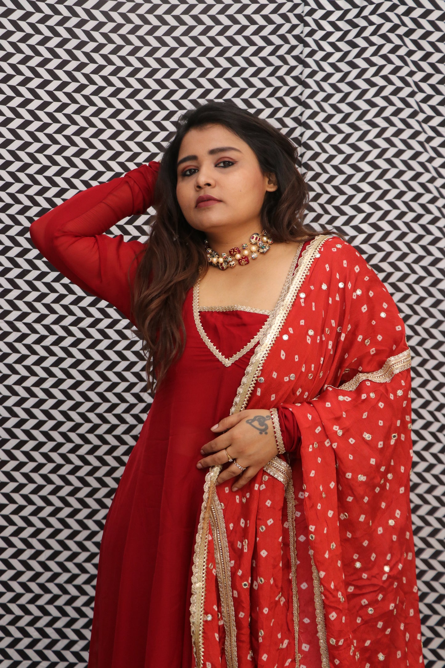 Rust Red Anarkali Suit Set