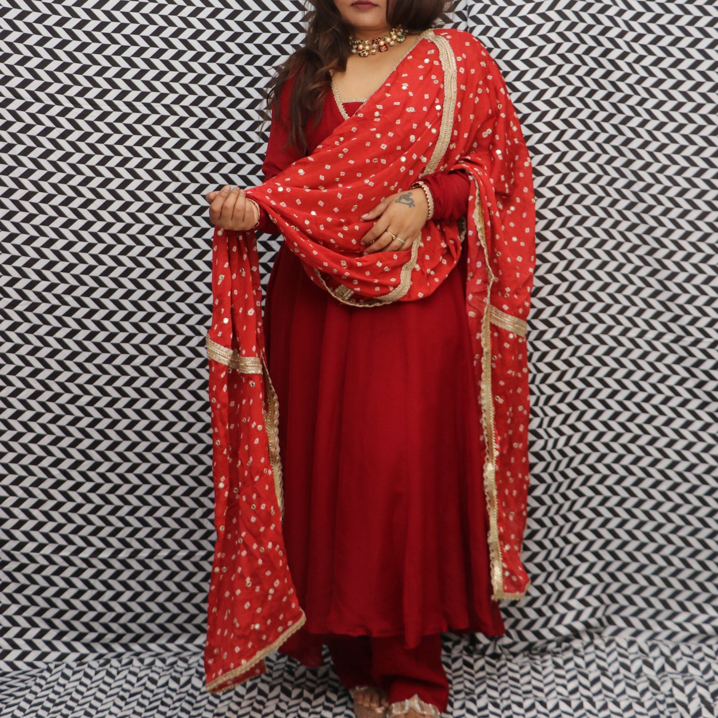 Rust Red Anarkali Suit Set