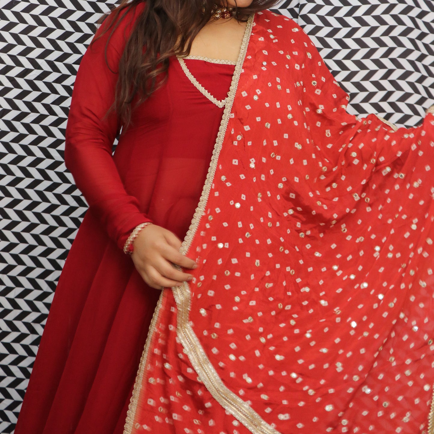 Rust Red Anarkali Suit Set