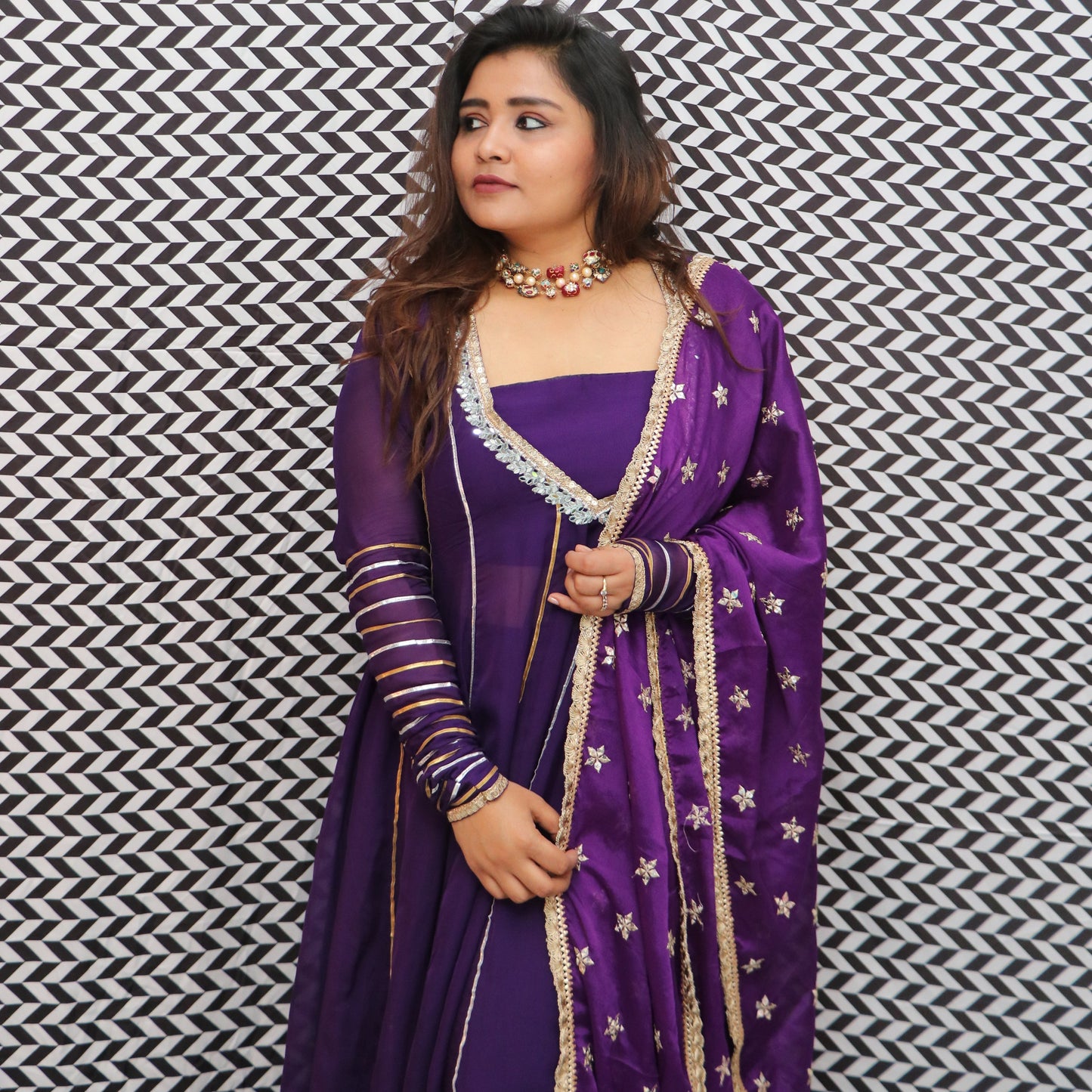 Purple Signature Anarkali Set