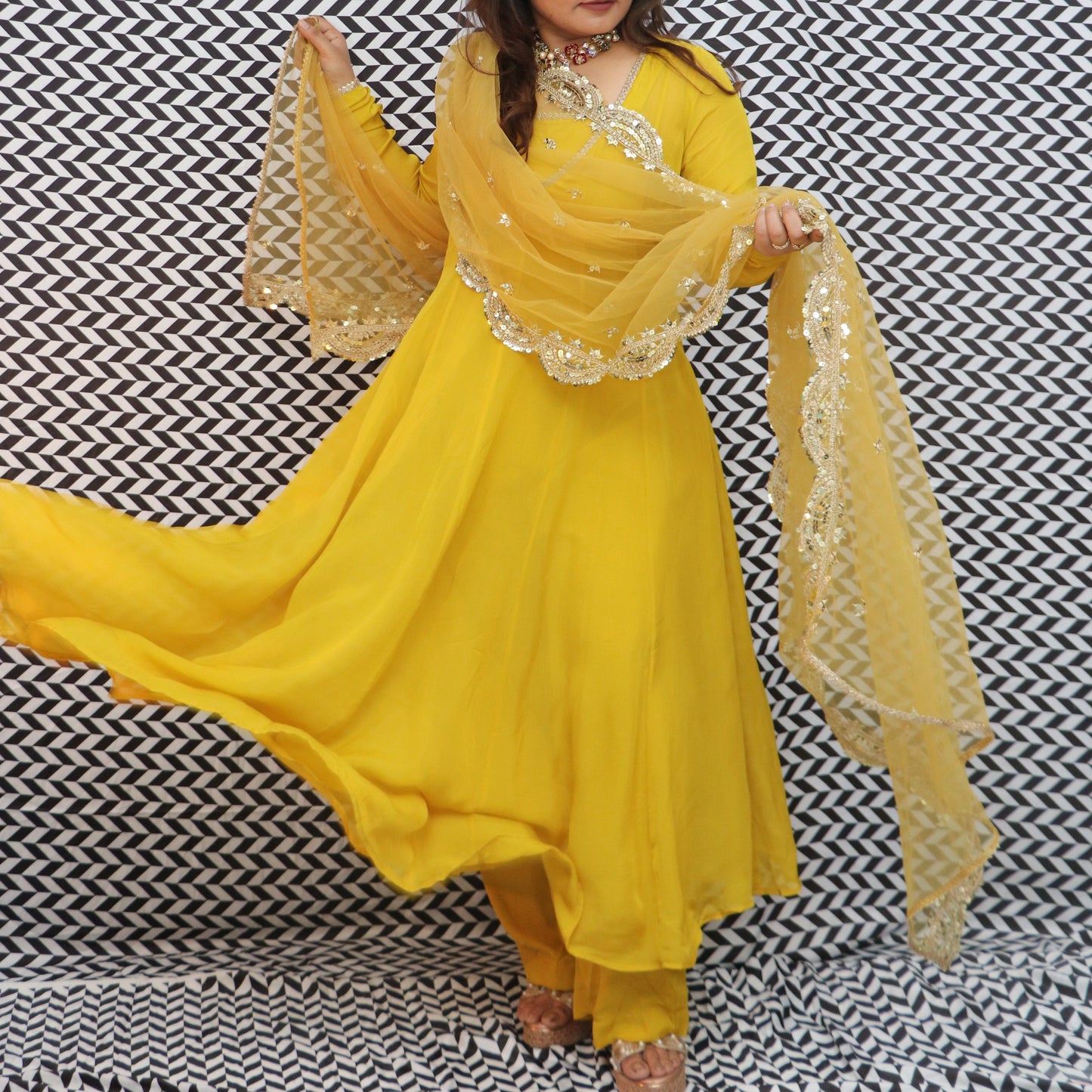 Yellow Anarkali Suit Set