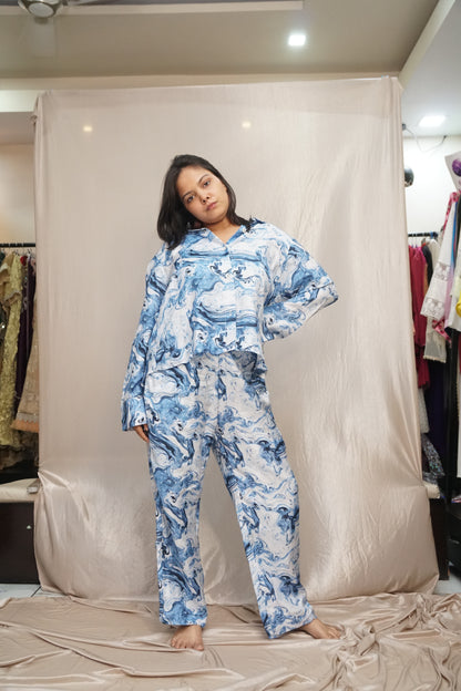 The abstract blue co-ord set