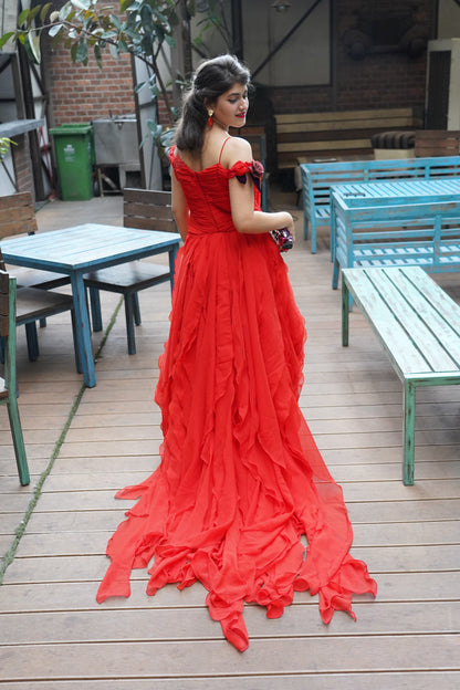The Blair Waldorf Red Ruffle Trail Gown