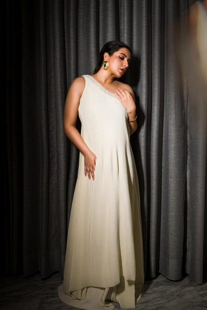 One Shoulder Pleated Floor Length Dress