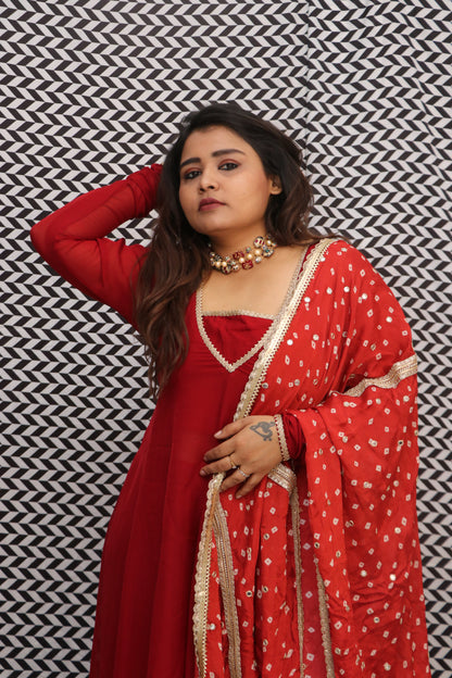 Rust Red Anarkali Suit Set