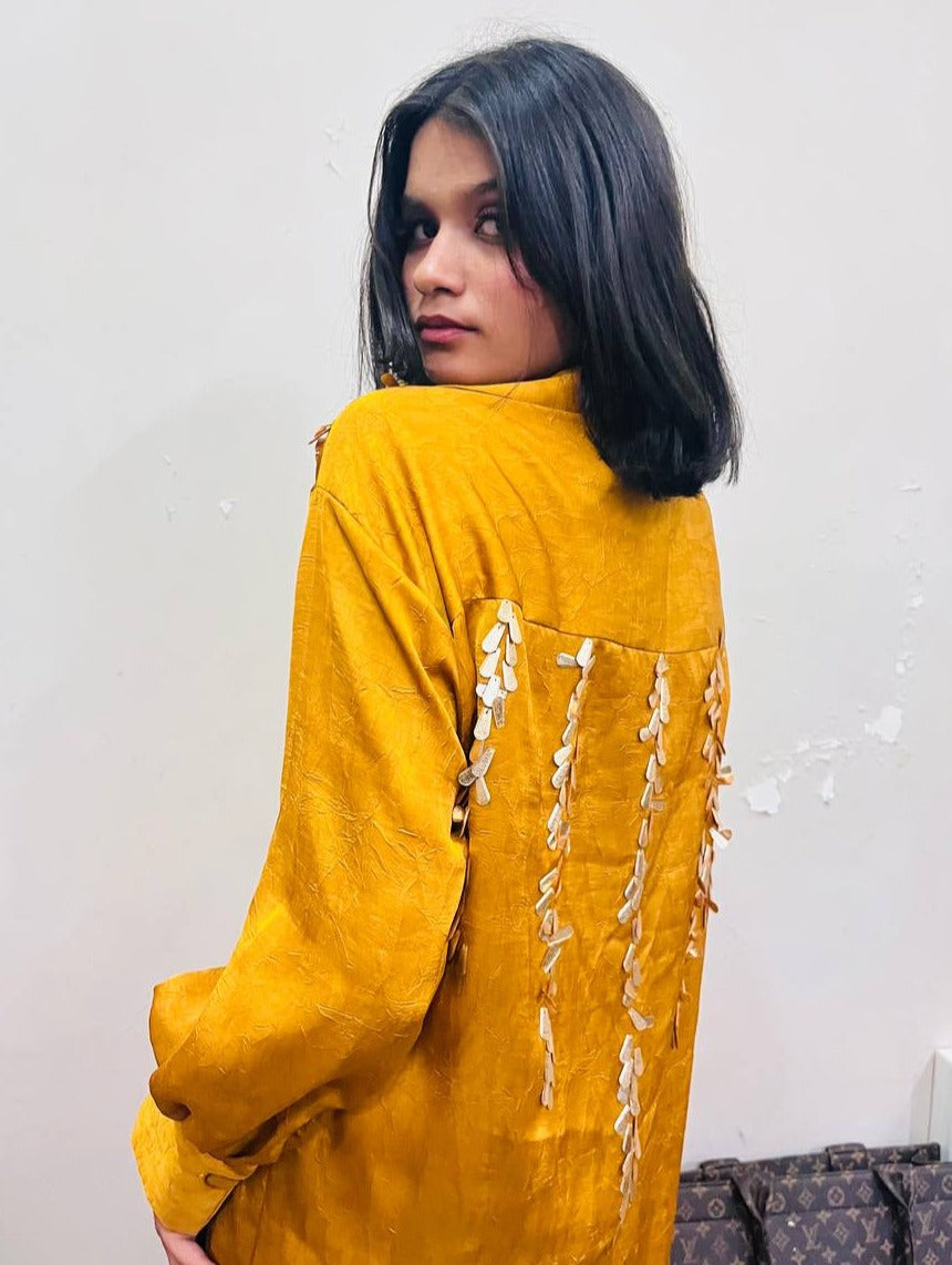 Yellow Crushed Long Shirt Dress