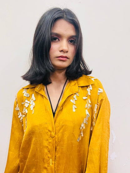 Yellow Crushed Long Shirt Dress